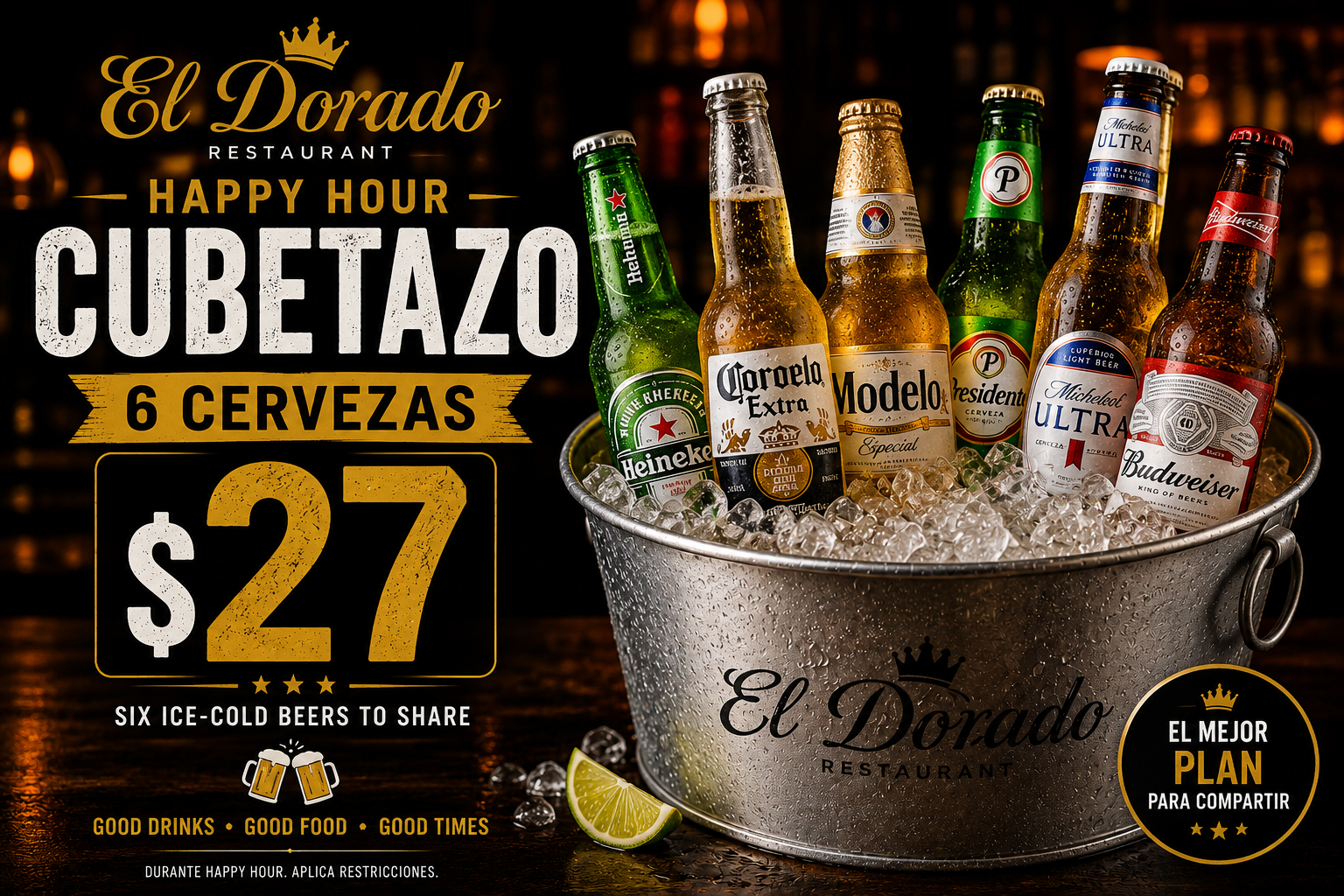 Cubetazo Happy Hour - 6 cervezas por $27